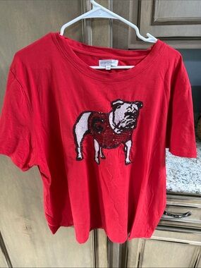 Red Sequin Bulldog Dog Tee - Classic Short Sleeve